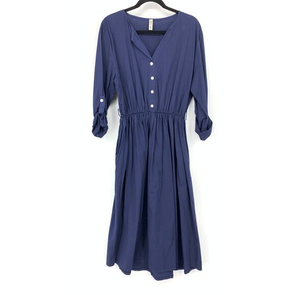 New Collection Shirt Dress Womens One Size Roll Tab Sleeve Elastic Waist Navy - Picture 1 of 6
